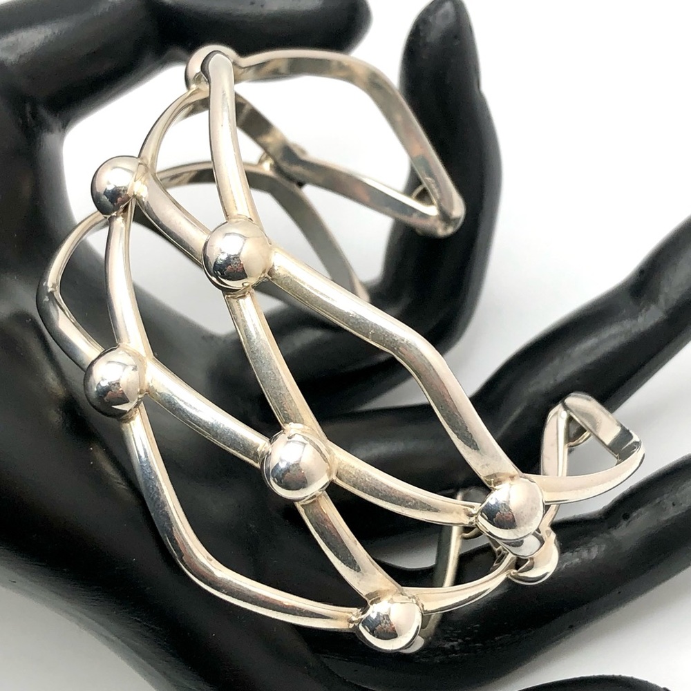 Solid And Heavy Sterling Silver Openwork Cuff Bra… - image 1